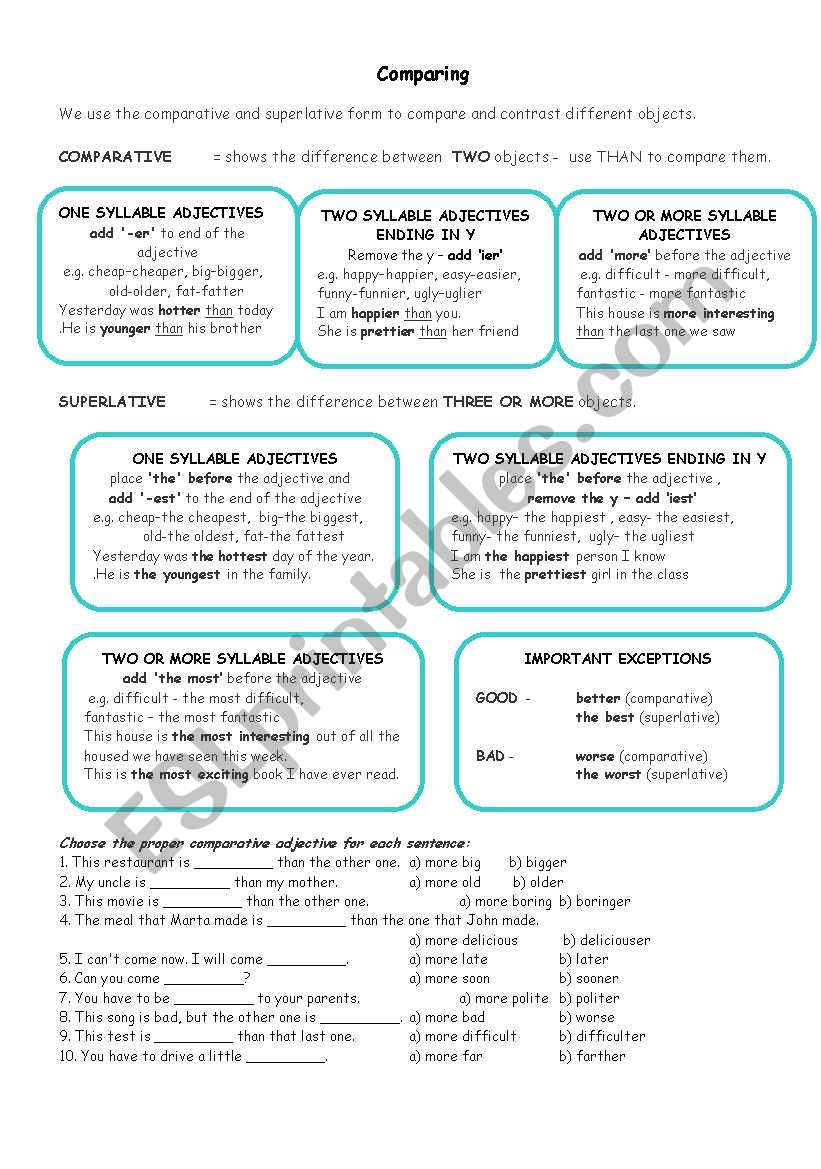 Comparatives and Superlatives worksheet