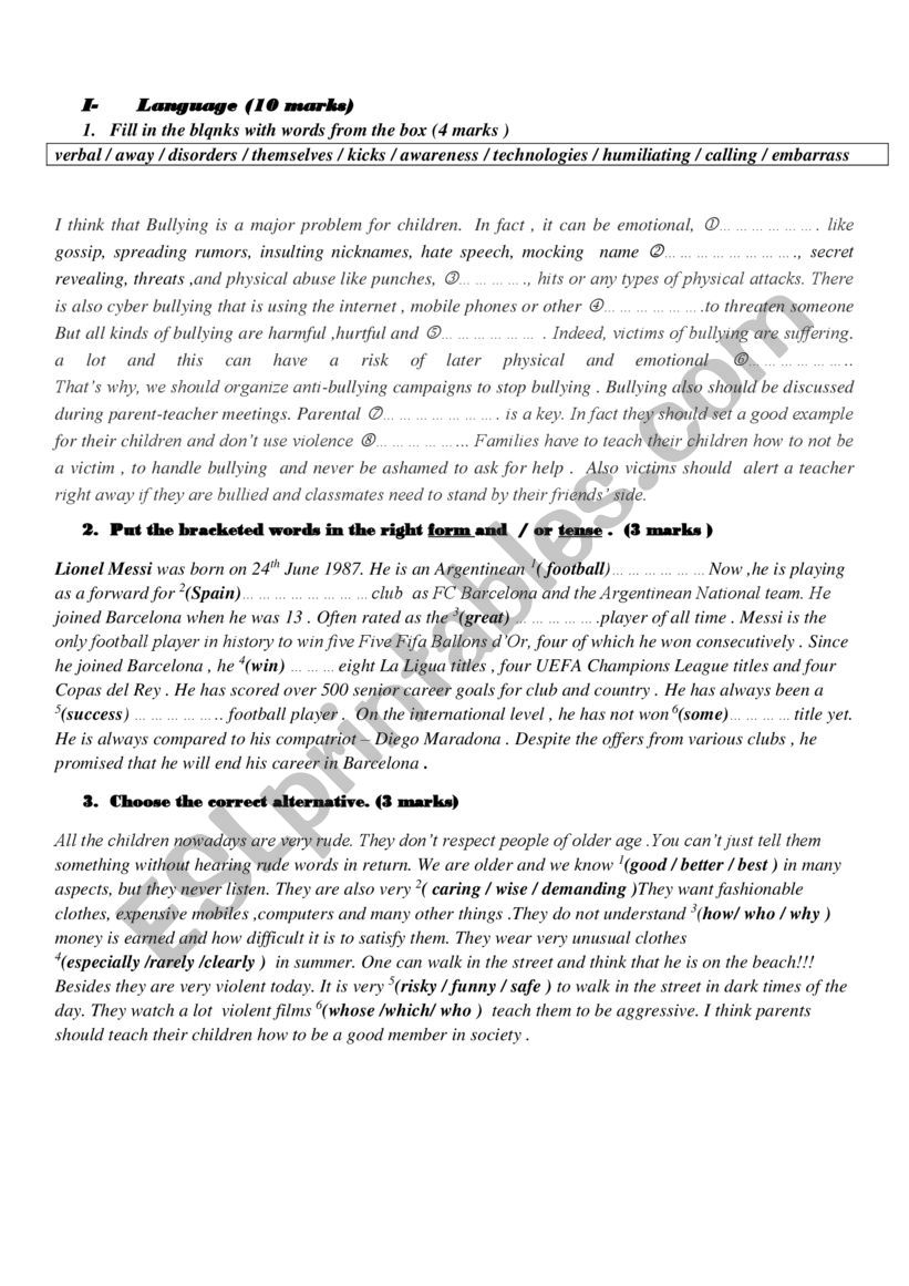 End of Term Test N1  worksheet