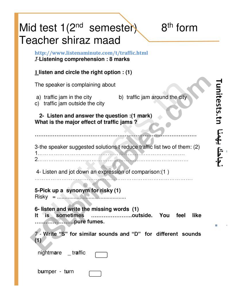 mid semester test 2 worksheet