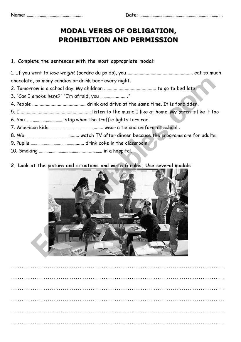 MODAL VERBS OF OBLIGATION,  PROHIBITION AND PERMISSION TEST