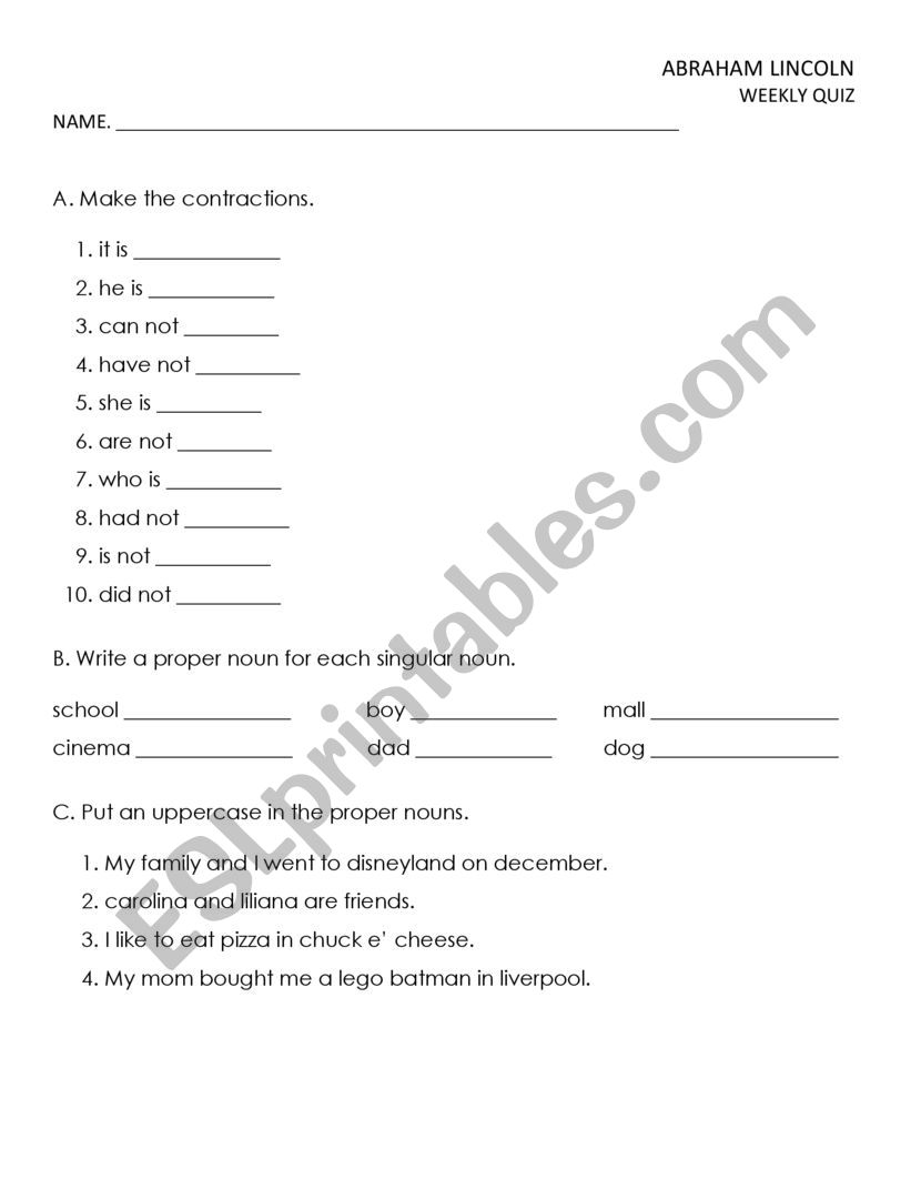 ABRAHAM LINCOLN AND SCARCITY WEEKLY TEST (READING STREET)