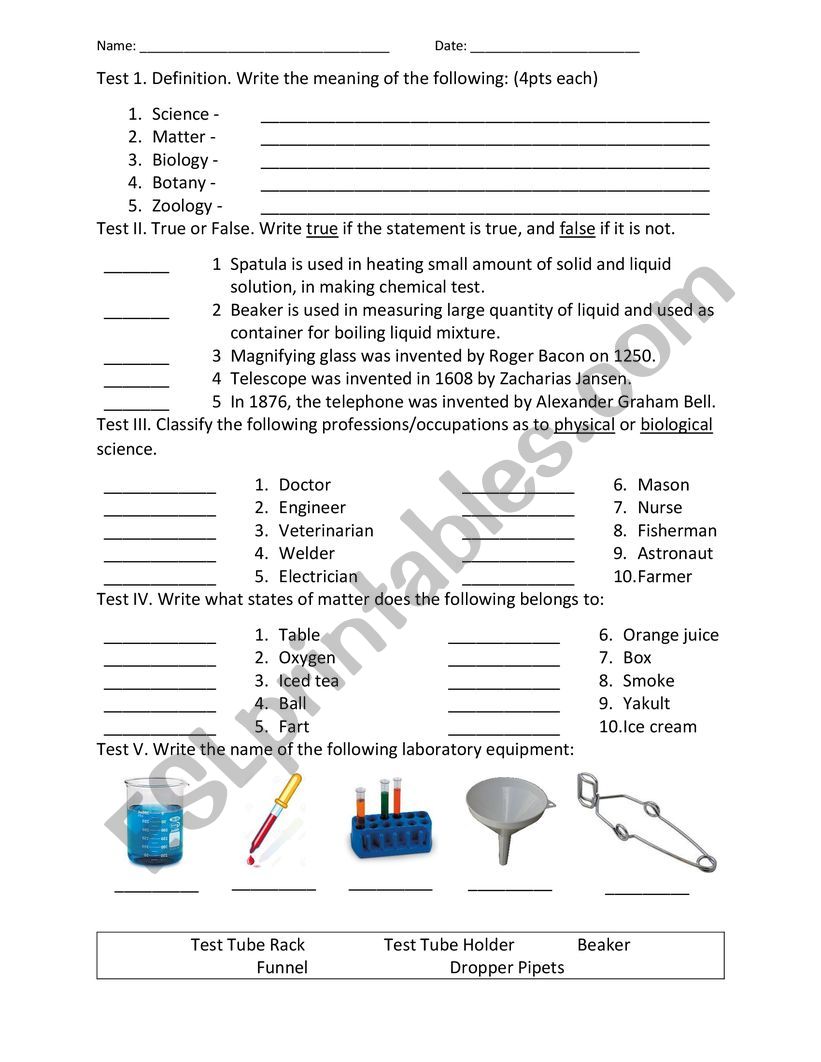 state of matter worksheet