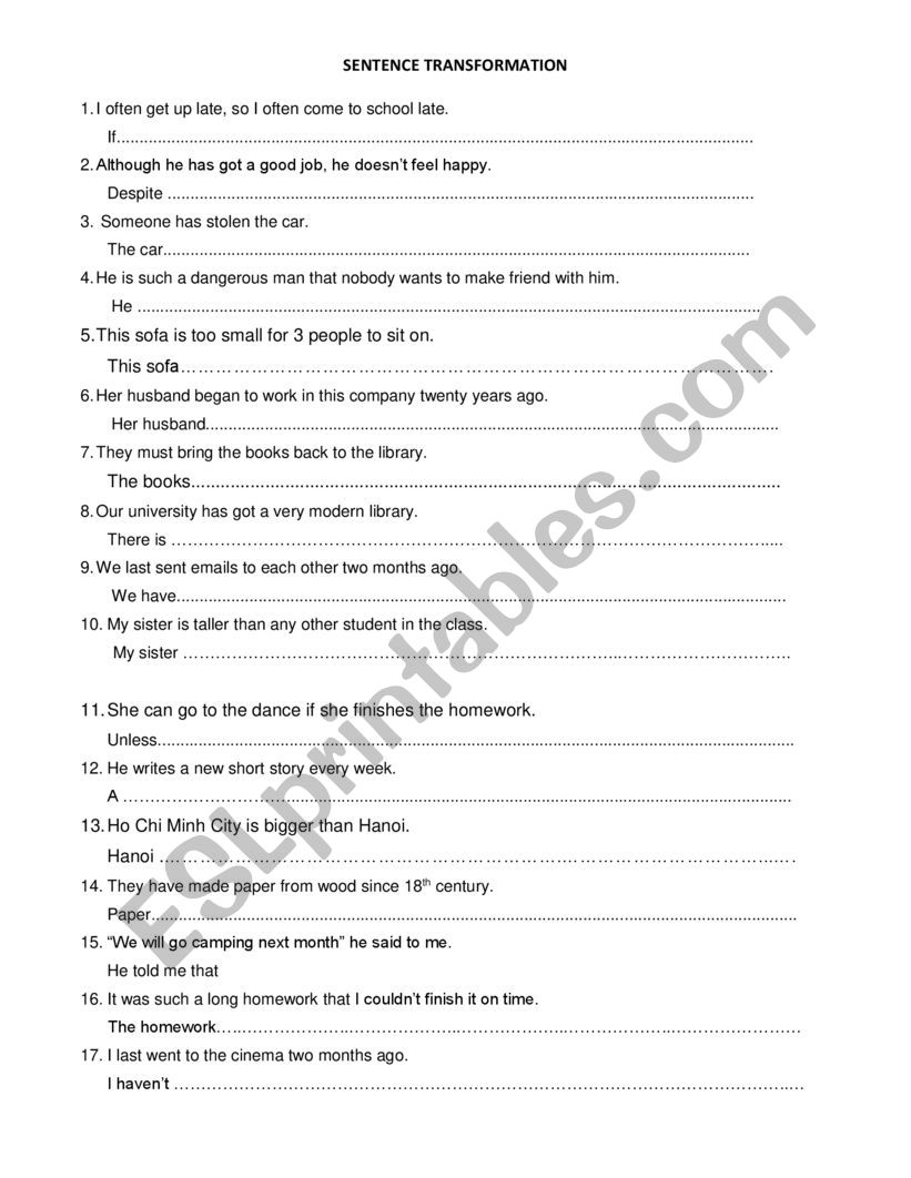 Sentence Transformation B1  worksheet