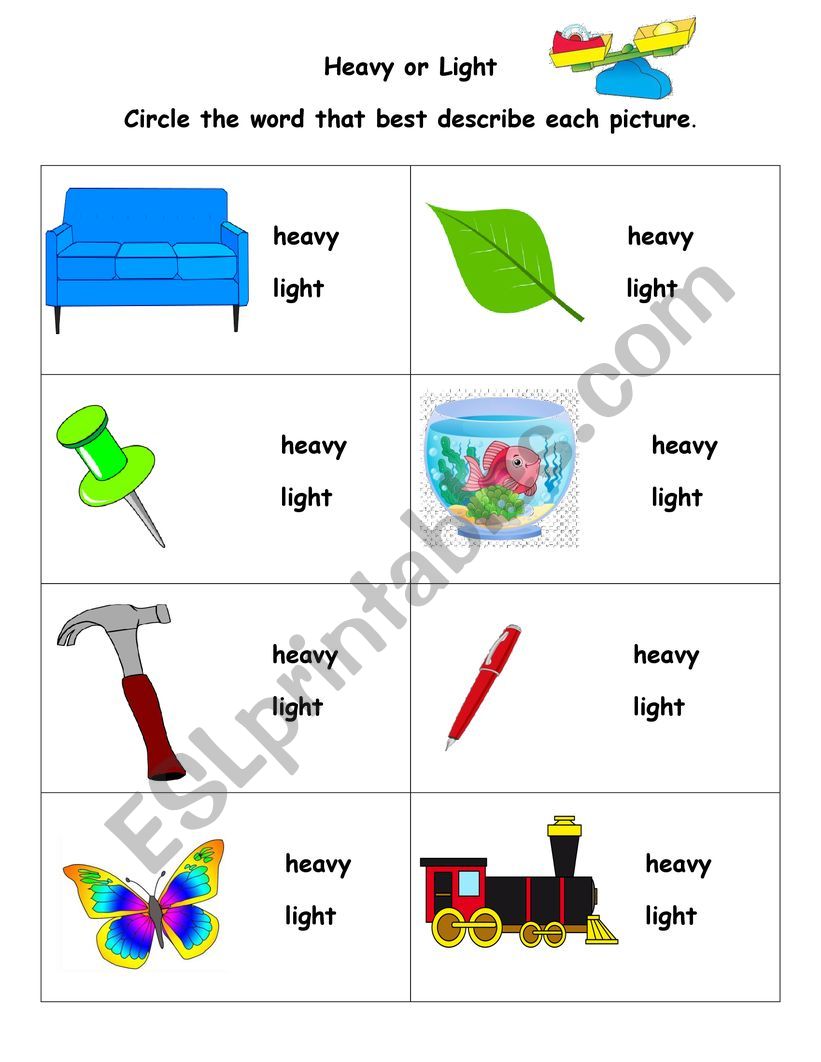 heavy or light worksheet