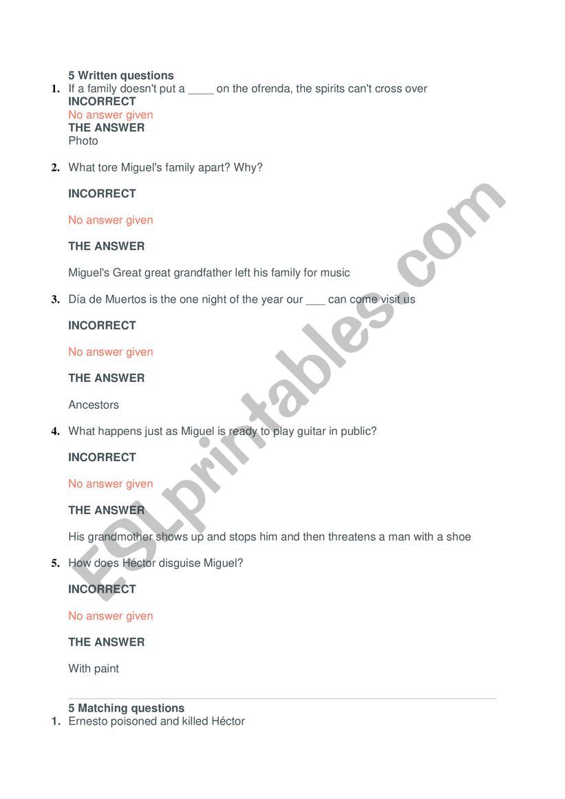 Coco Film Quiz worksheet