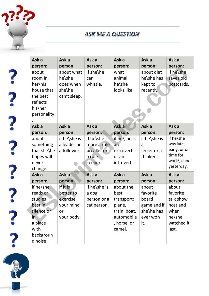 Ask me a question activity part 2 (teaching students how to build a question) worksheet  