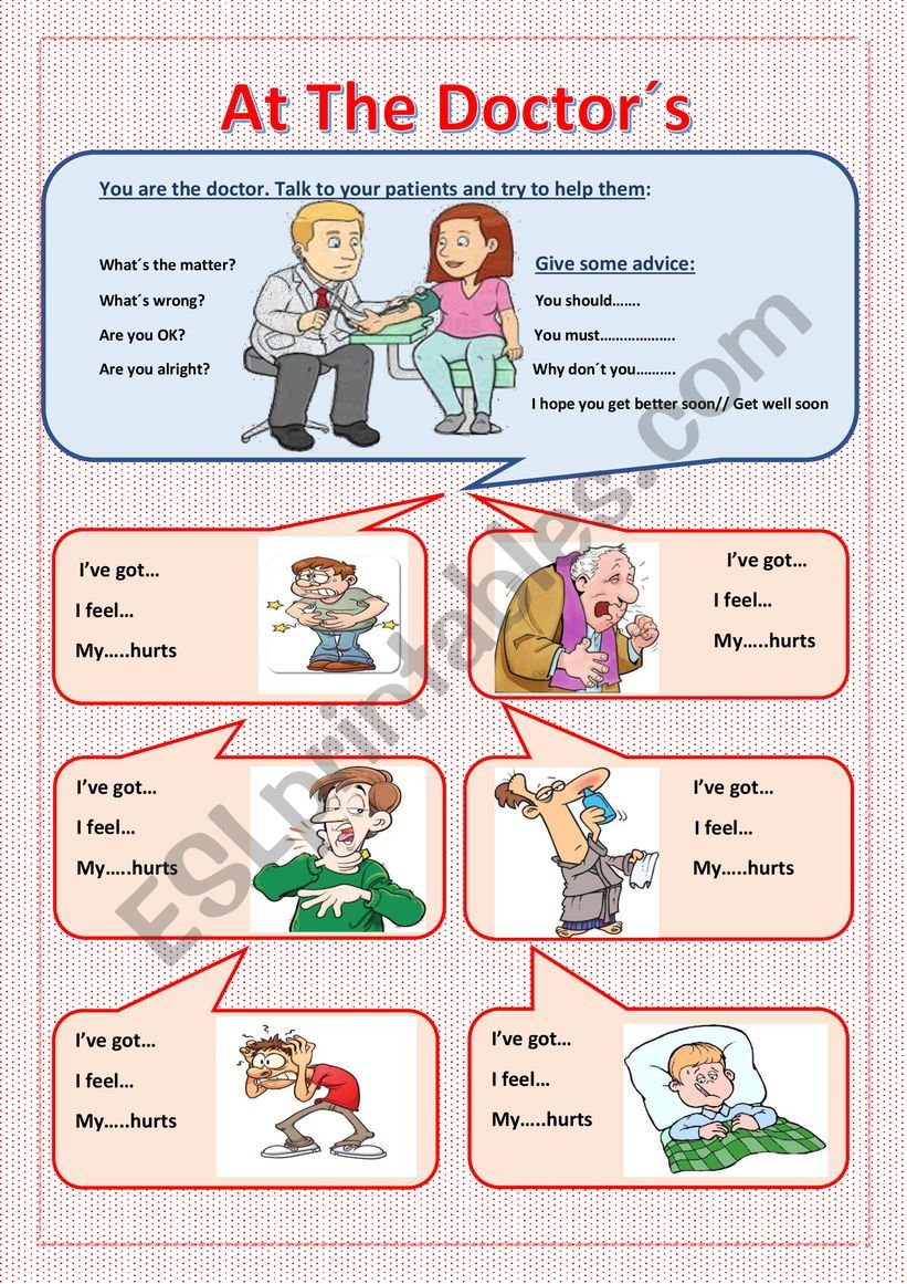 I FEEL ILL speaking cards worksheet