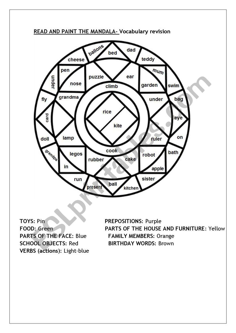 Paint the Mandala and revise vocabulary