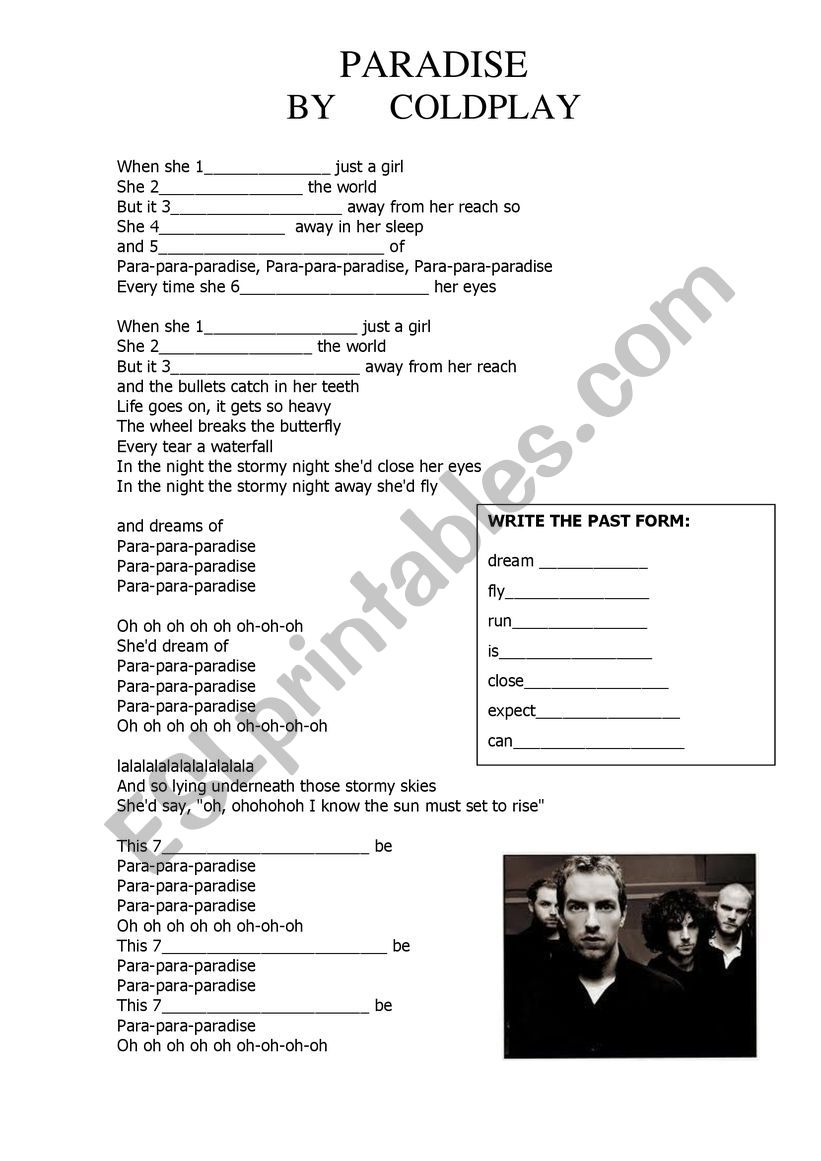 Paradise by Coldplay - song worksheet 