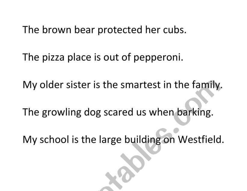 Subject/predicate pairs worksheet