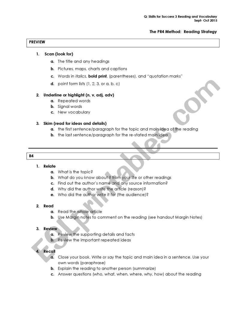 PR4 Method worksheet
