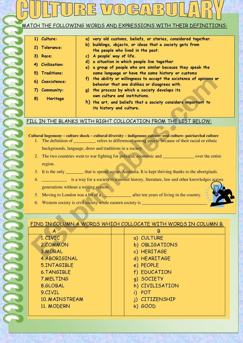 CULTURE COLLOCATIONS worksheet