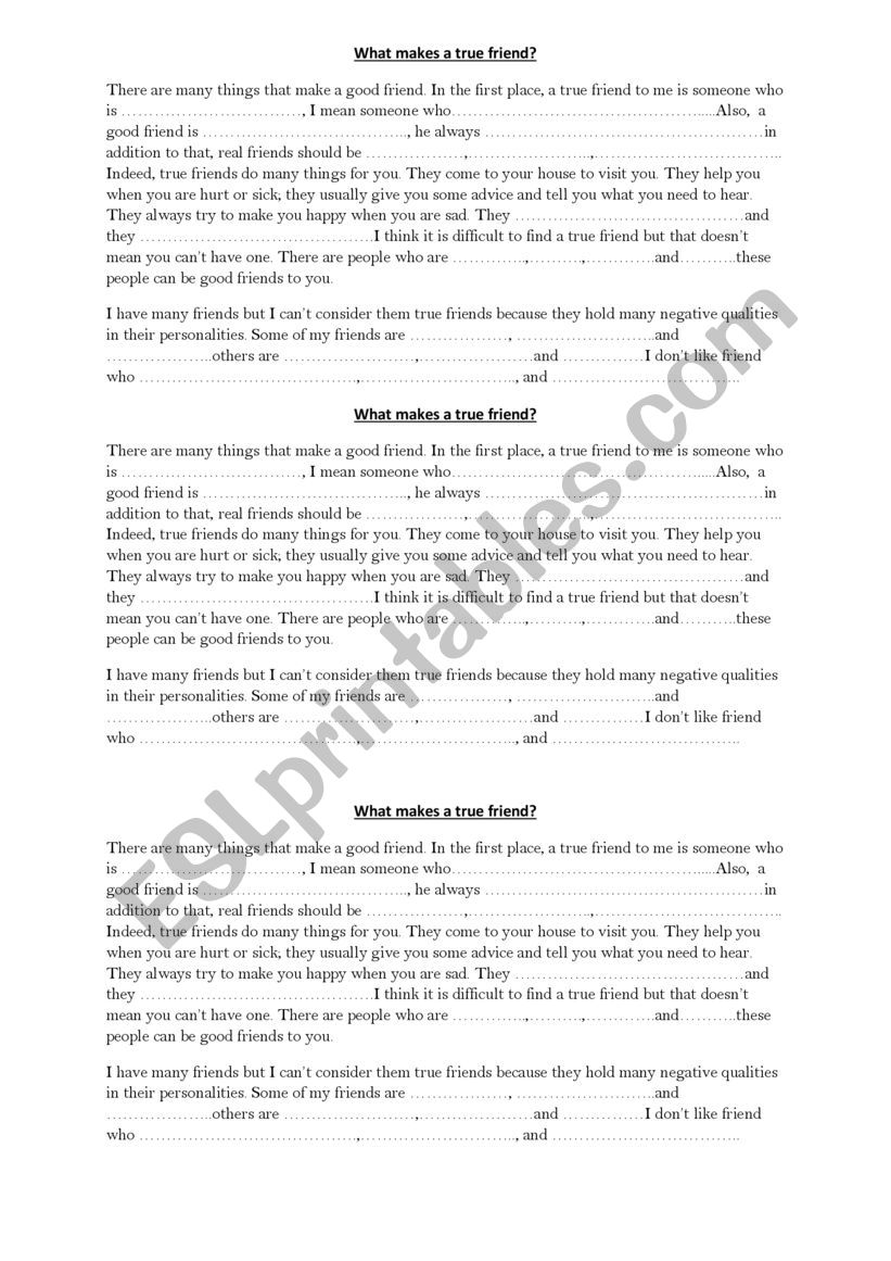 friendship worksheet