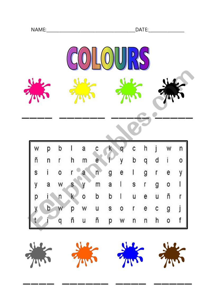 Colours wordsearch worksheet