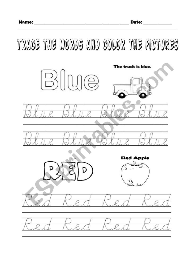 Colours writting worksheet