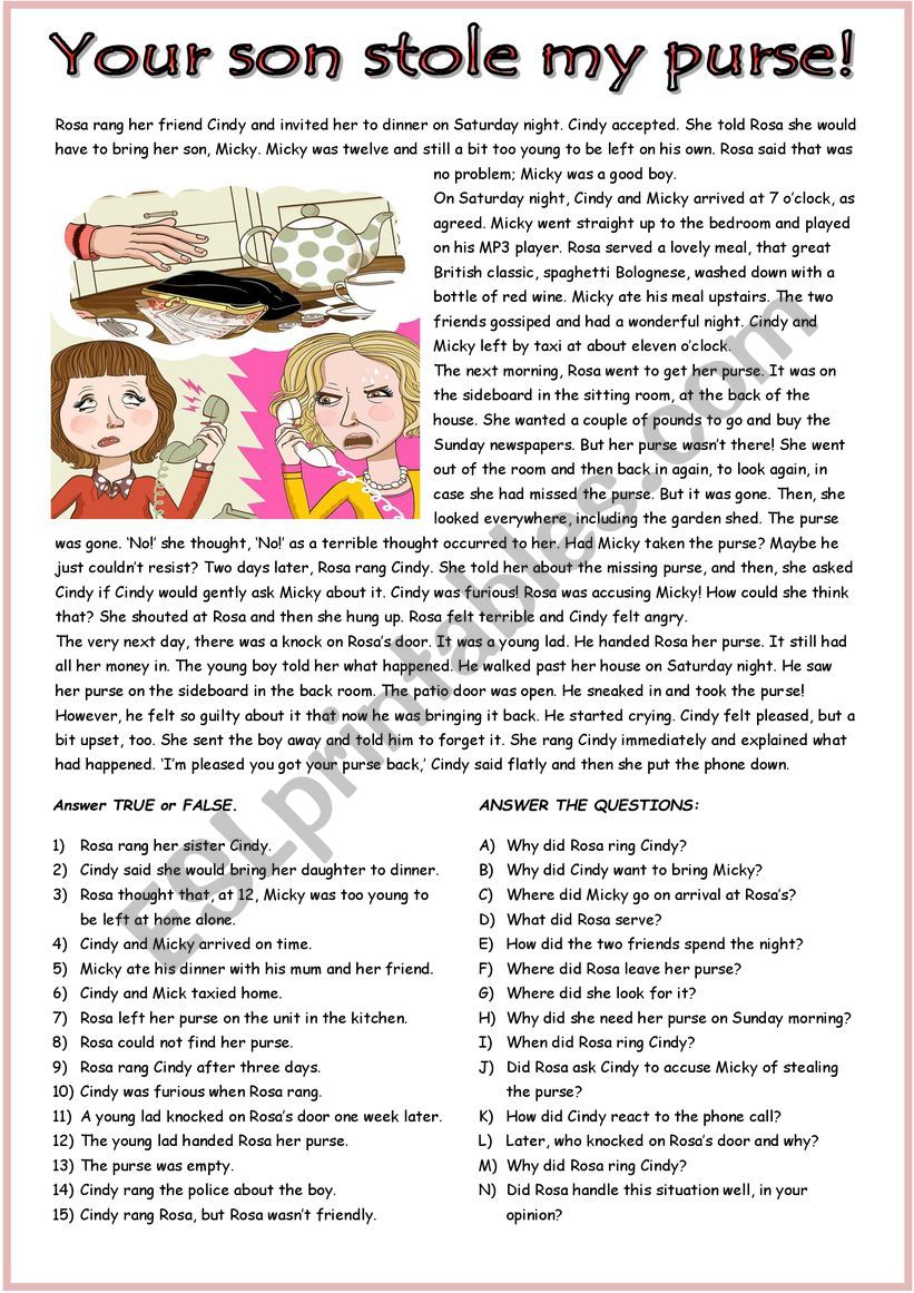 Your son stole my purse! worksheet