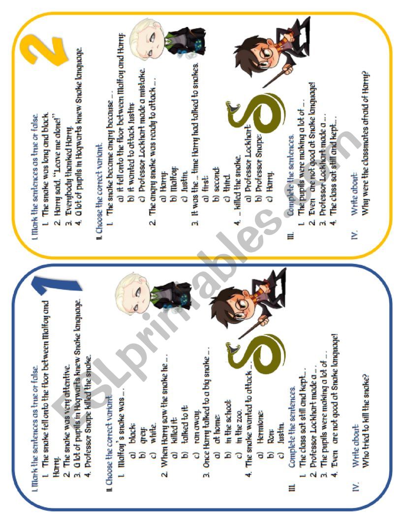 Wizard Duel. Parseltongue worksheet