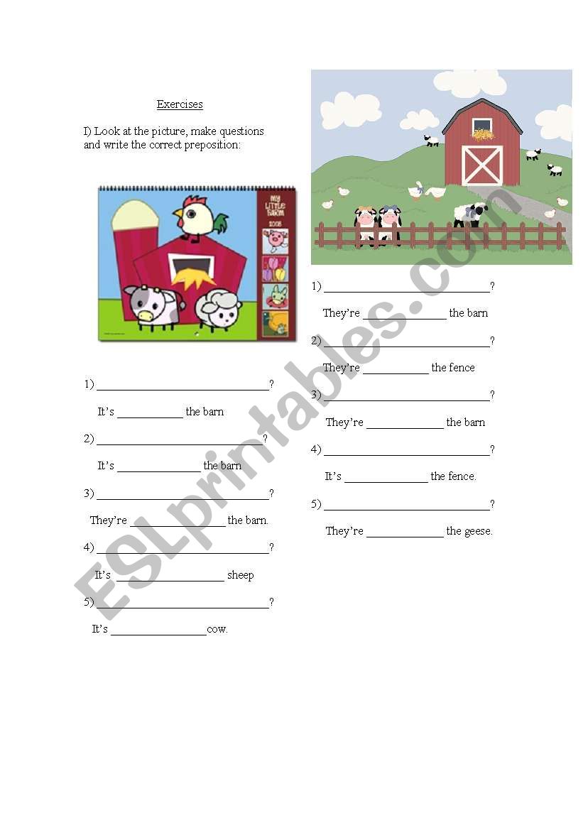 Location of the farm animals  worksheet