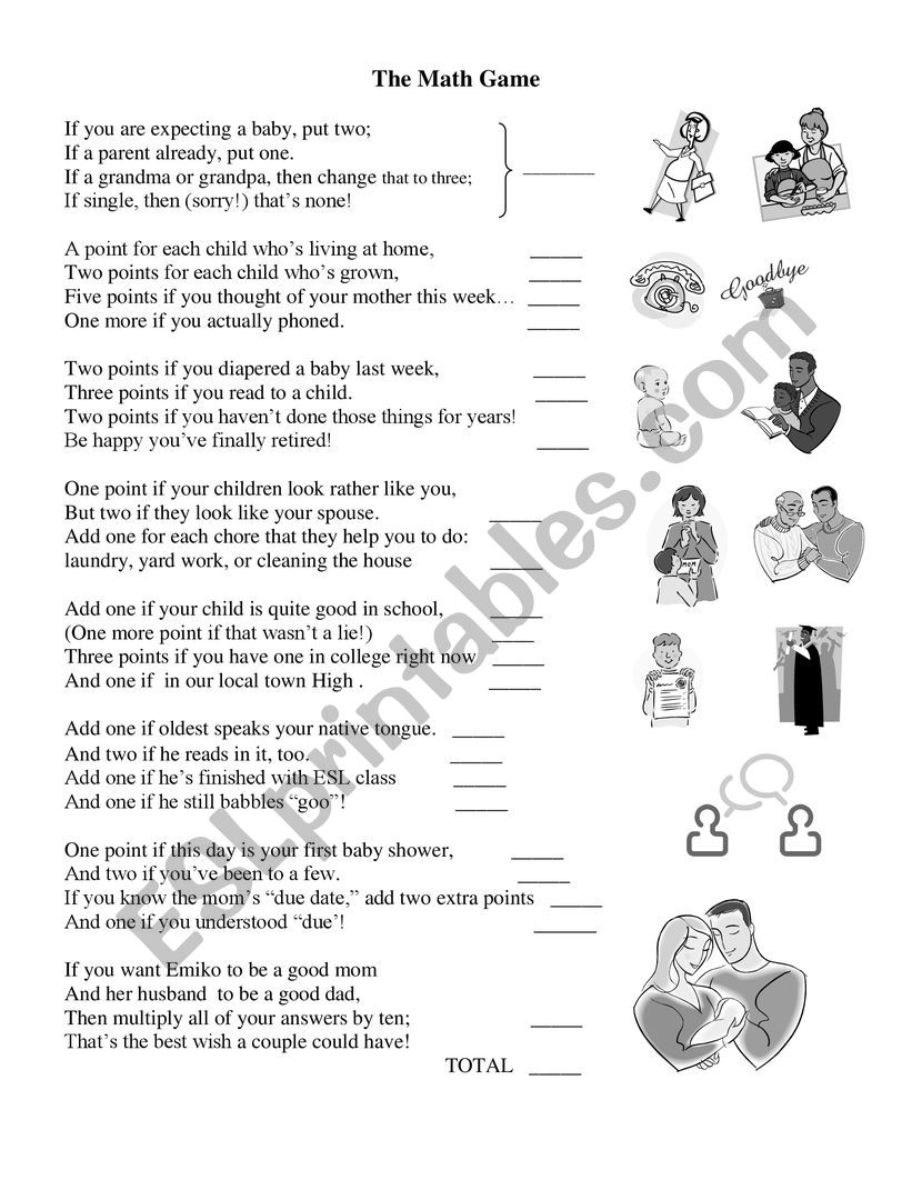 Baby Shower in ESL class worksheet