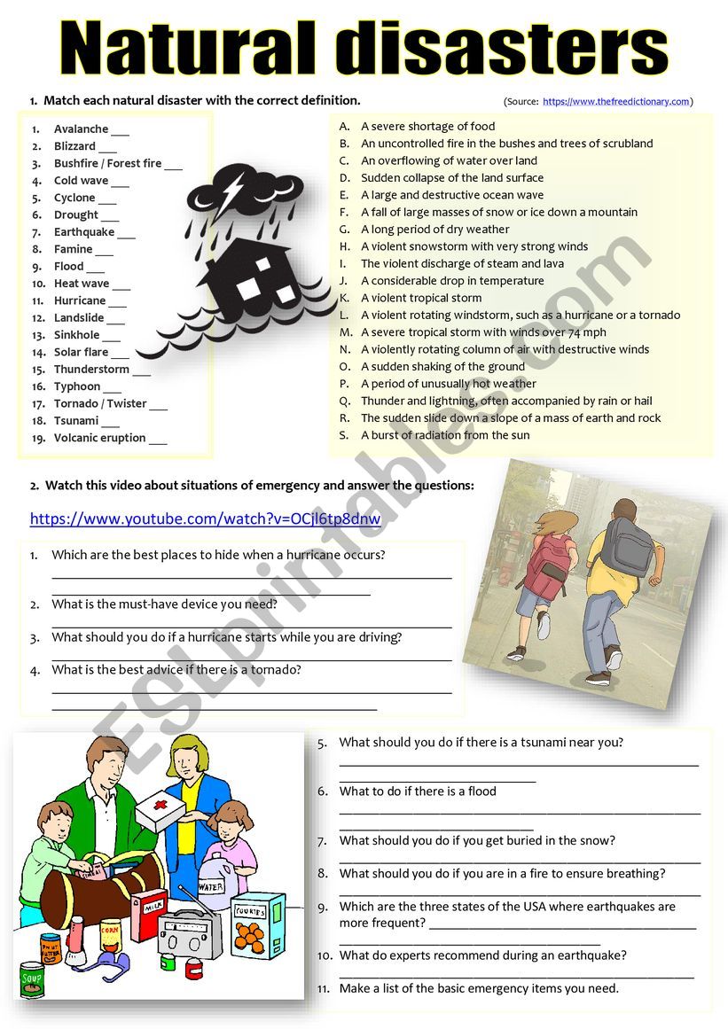 NATURAL DISASTERS worksheet