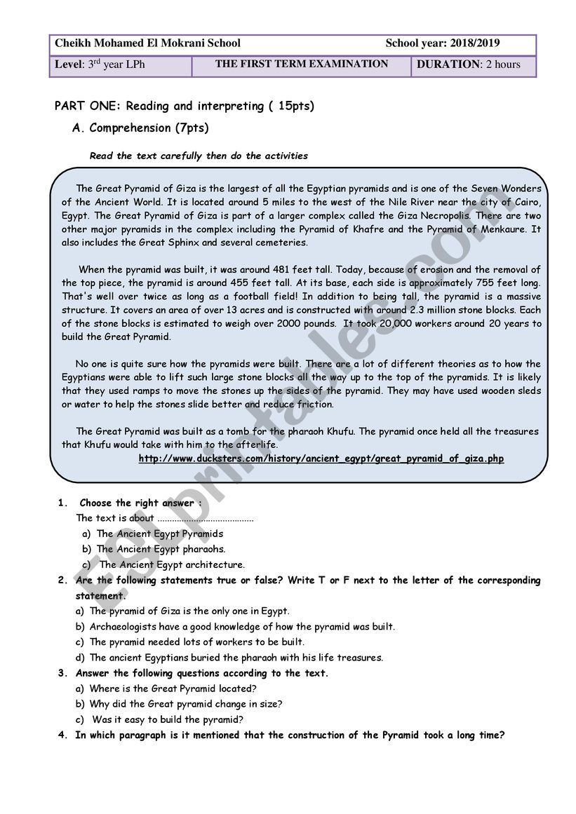 Civilization exam worksheet