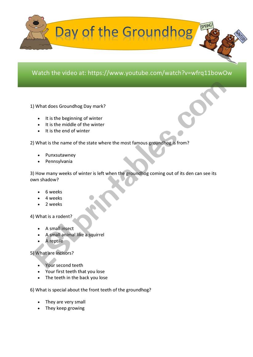 Day of the groundhog listening comprehension