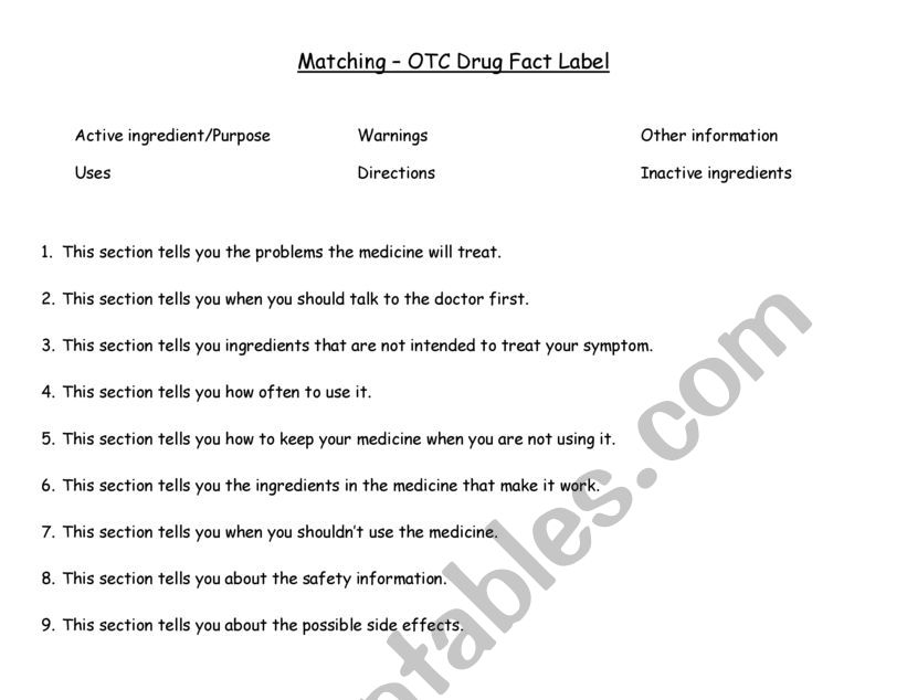 Matching - OTC Drug Fact Label 
