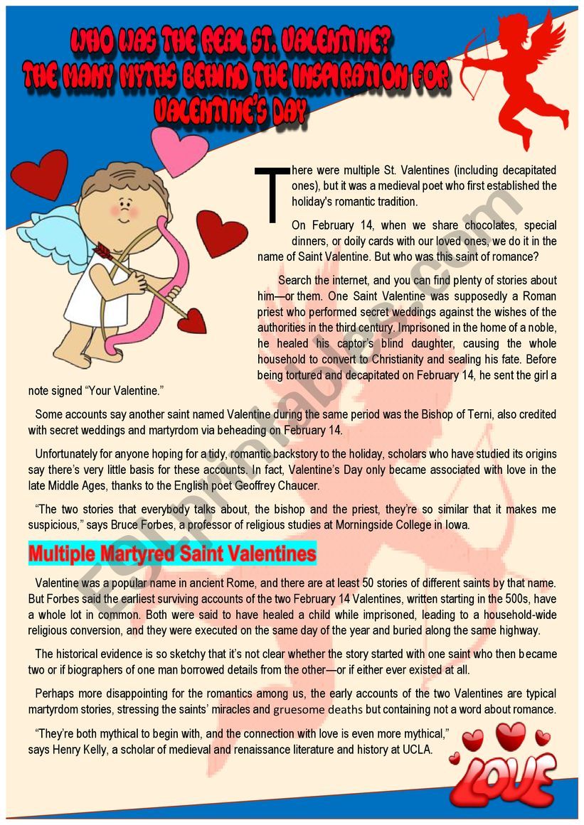 Valentines Day Facts, Worksheets, Origin & History Through Time For Kids