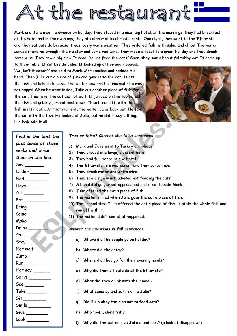Past simple tense practice: At the Restaurant