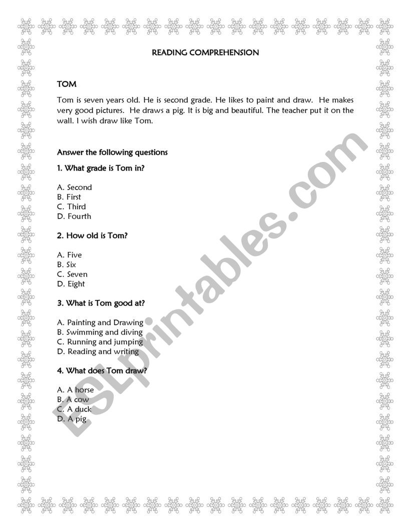 Reading comprehension  worksheet