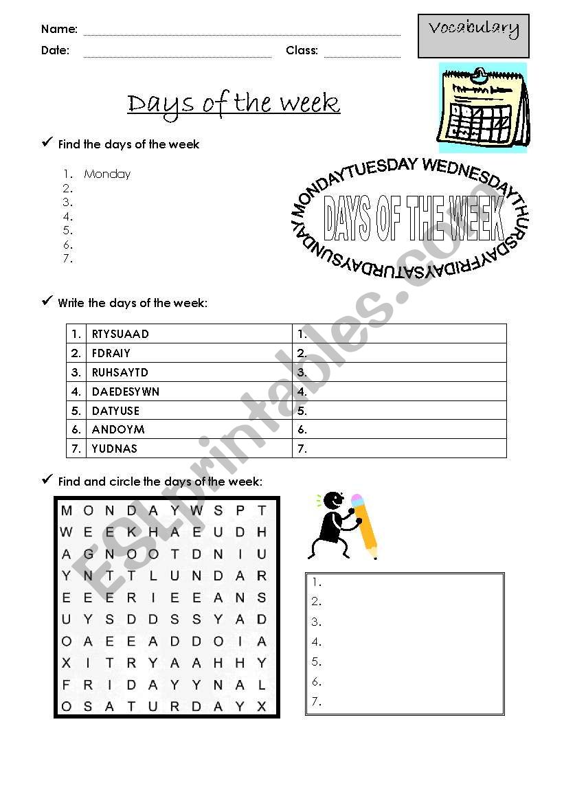 Days of the week worksheet