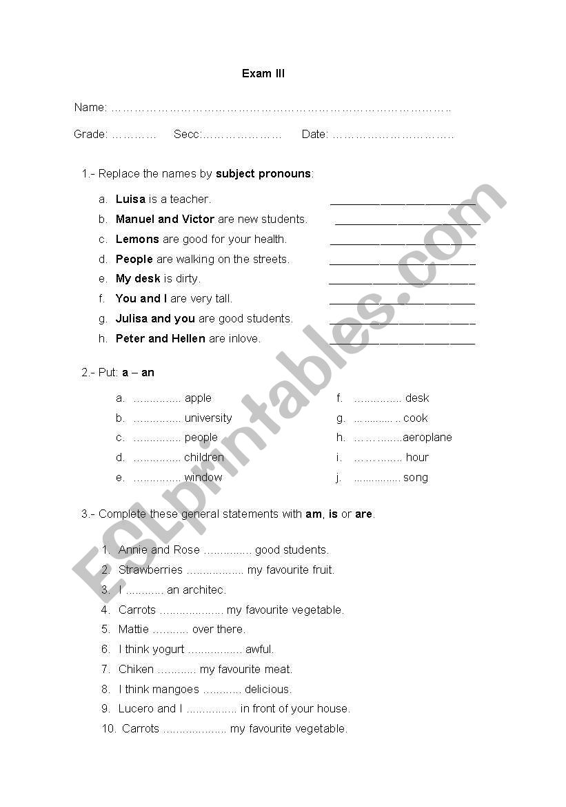 the verb to be worksheet