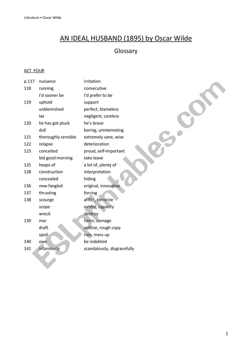 An Ideal Husband Glossary Act 4