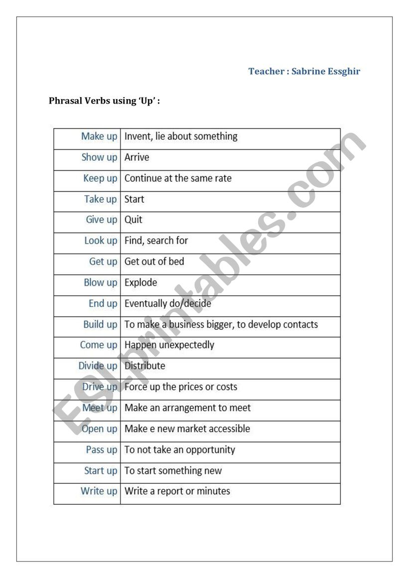 Phrasal Verbs using up  worksheet