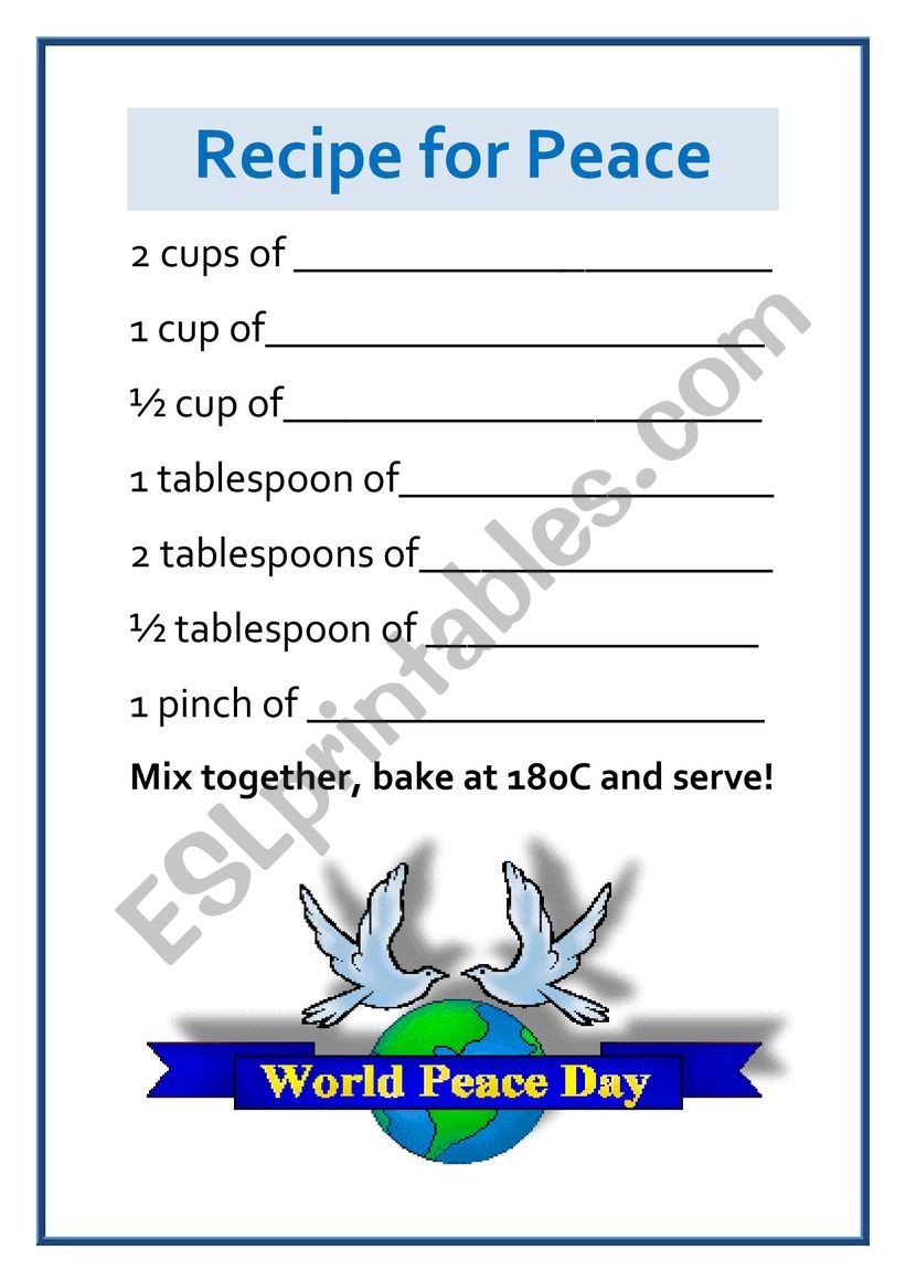 Recipe for Peace worksheet