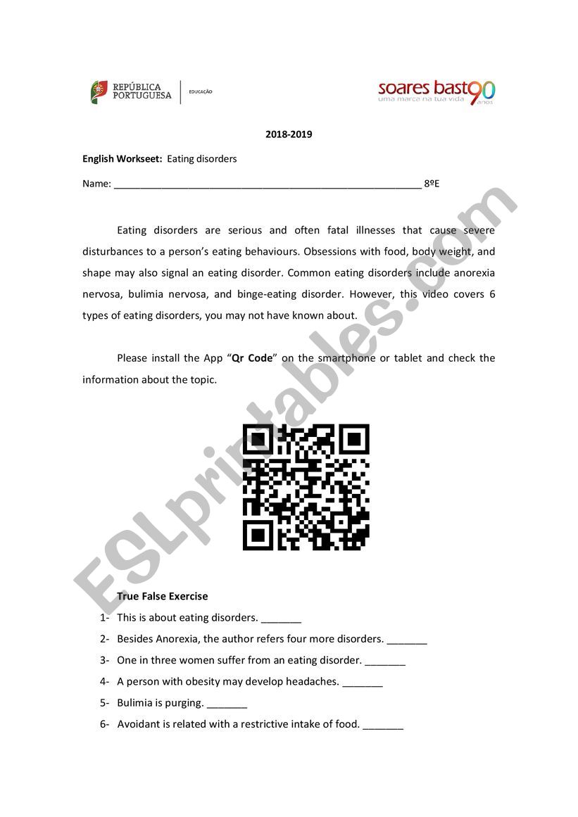 6 eating disordres worksheet