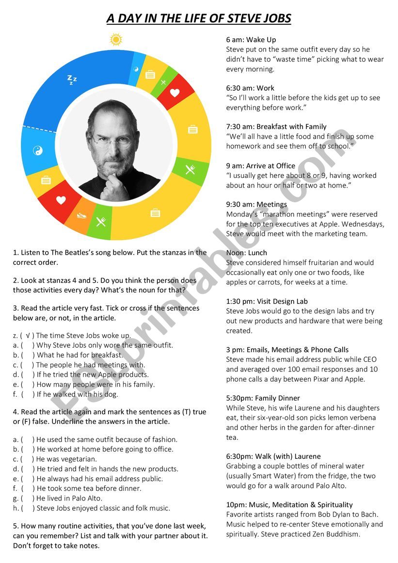 Reading - A Day In The Life of Steve Jobs - Authentic Material