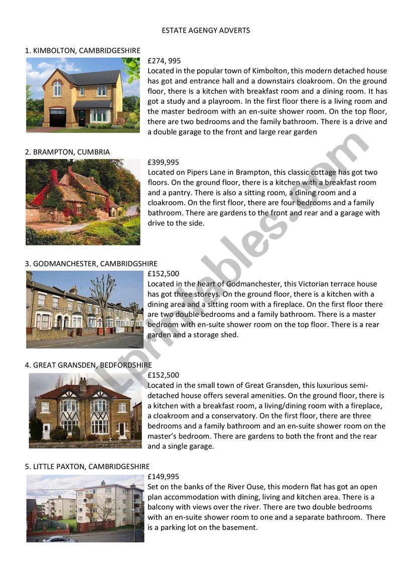 Estate Agent adverts worksheet