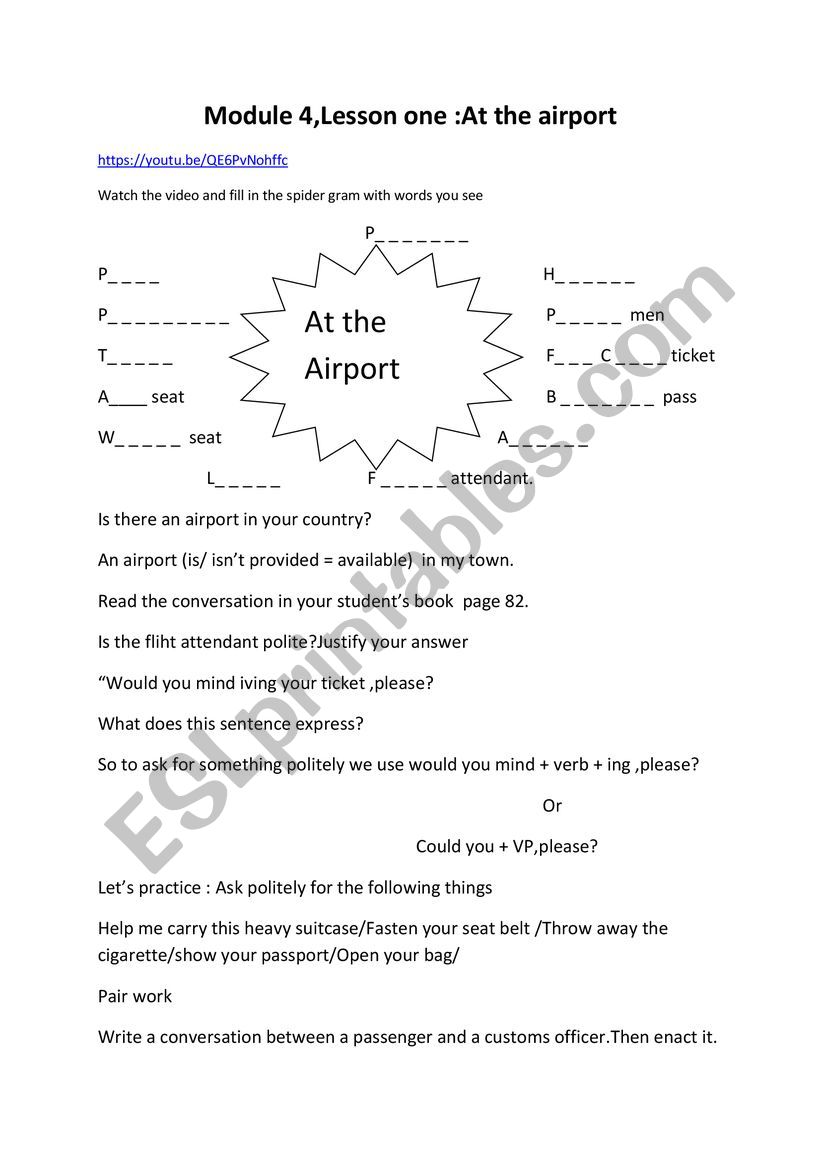 At the airport worksheet