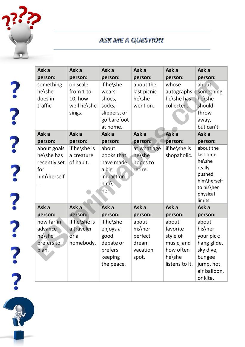 Ask Me A Question Activity Part 3 Teaching Students How To Build A Question Esl Worksheet By Camomile122