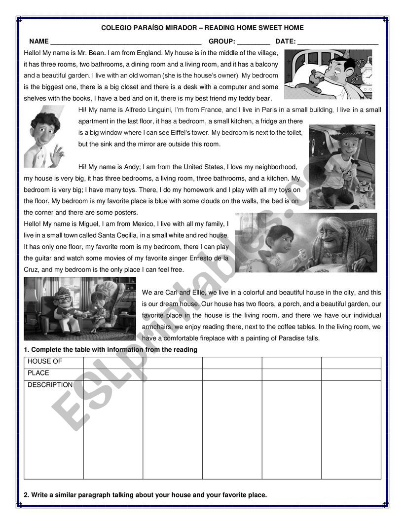 home-sweet-home  worksheet