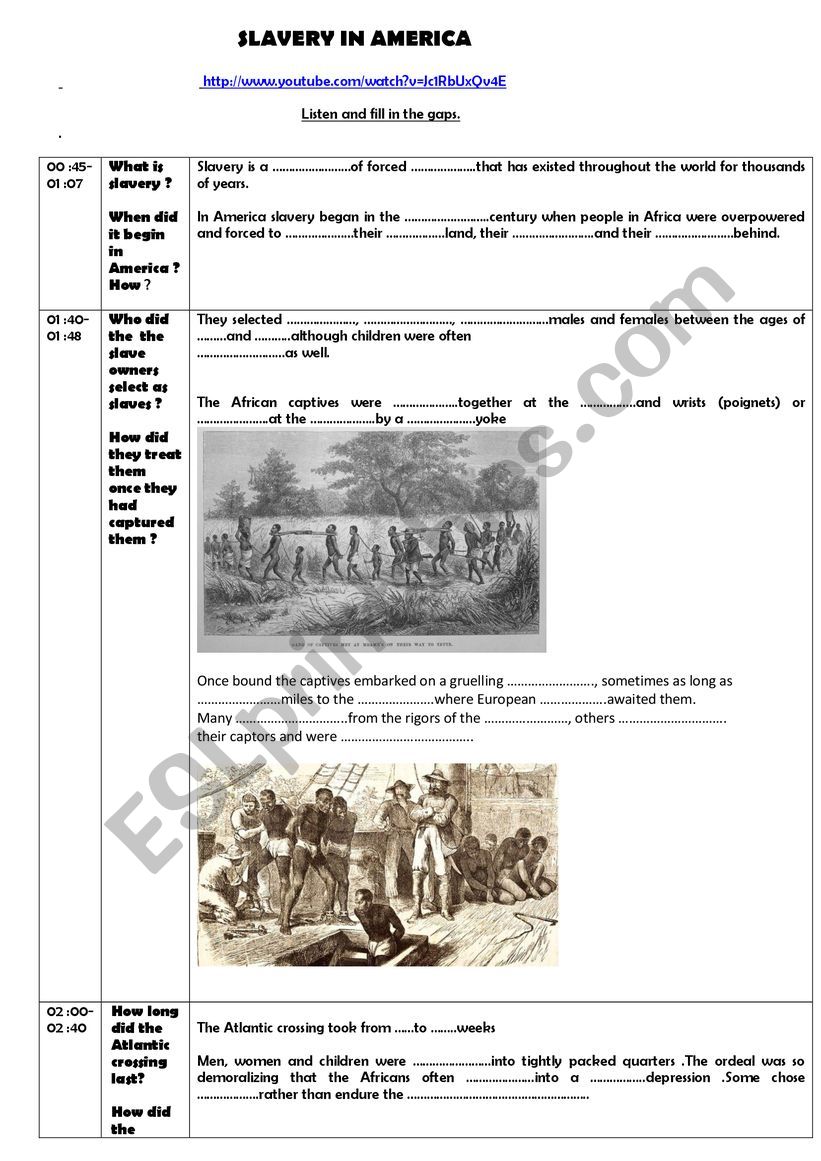 Slavery in America worksheet