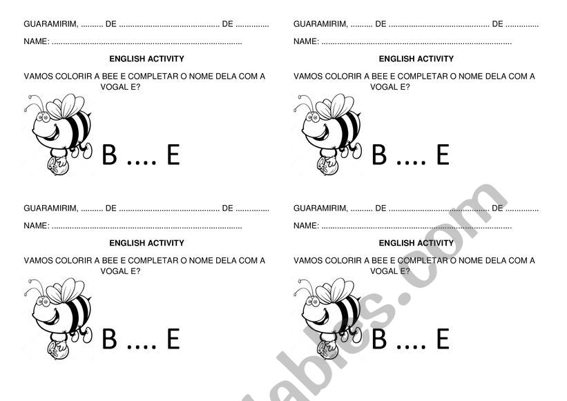 COMPLETE A PALAVRA BEE worksheet