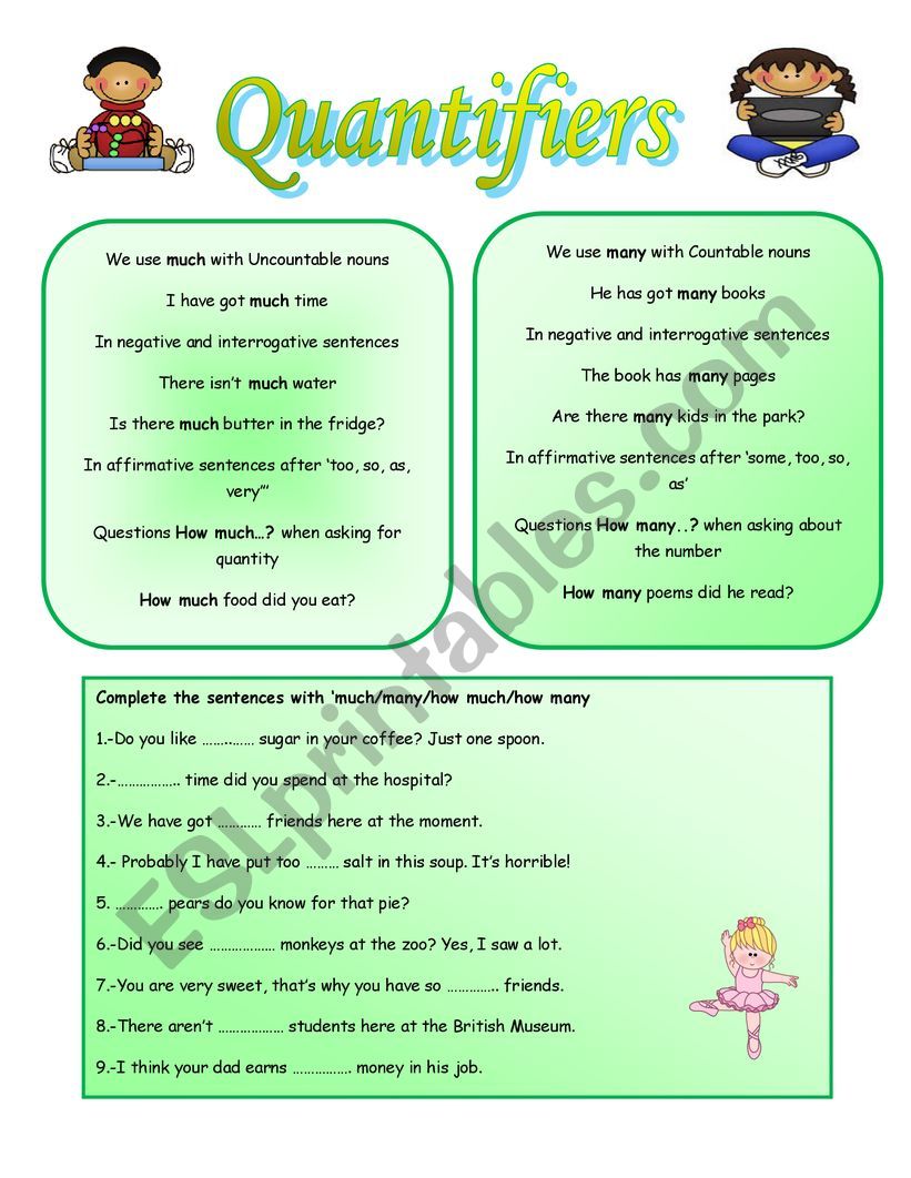 QUANTIFIERS worksheet