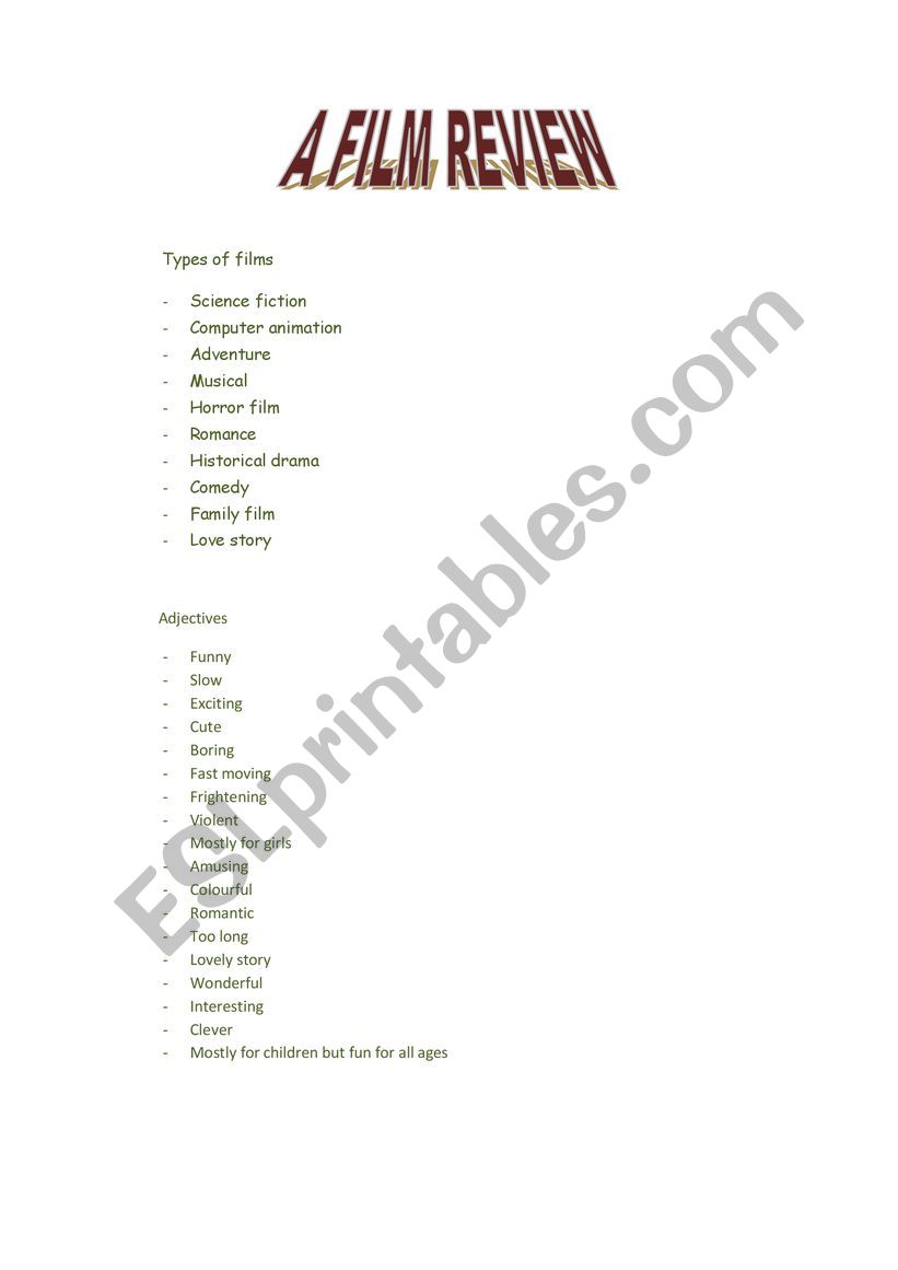 Film Review worksheet