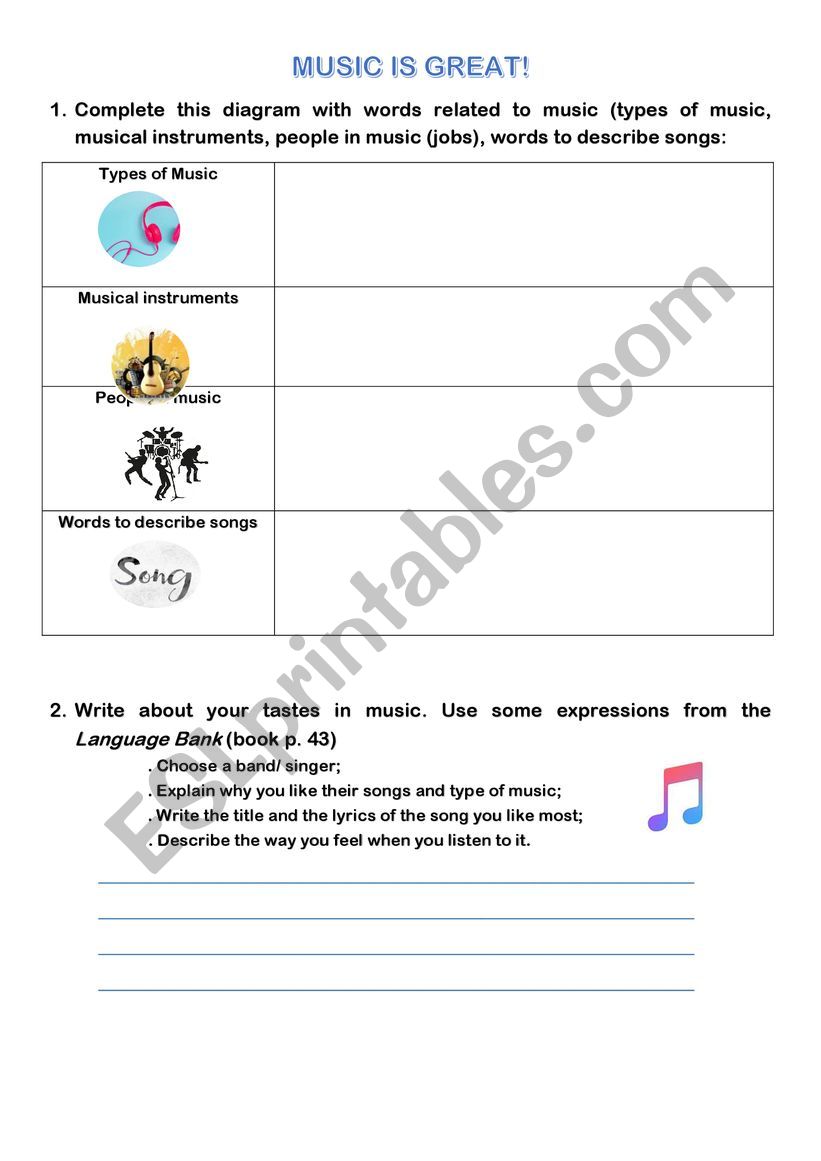 Music is great worksheet