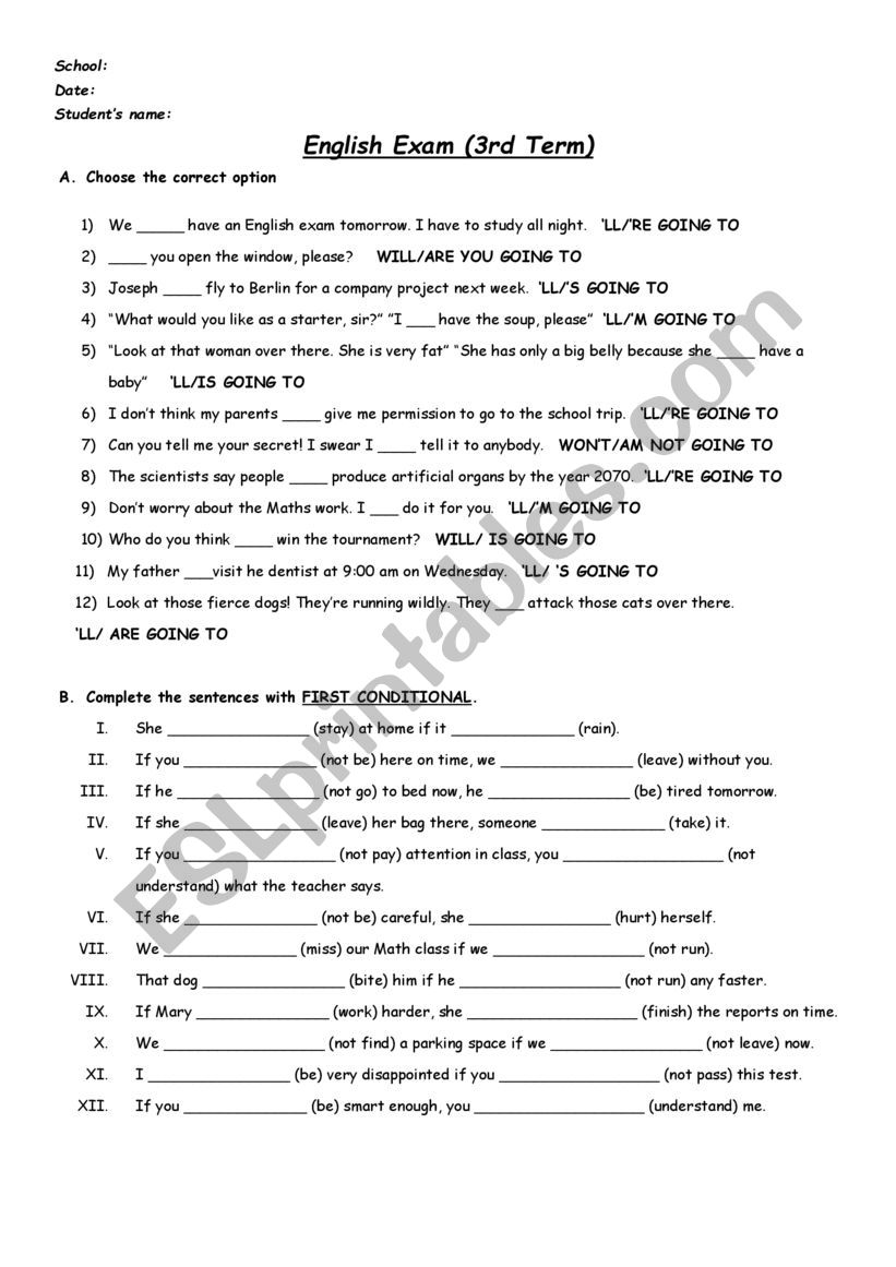 test worksheet