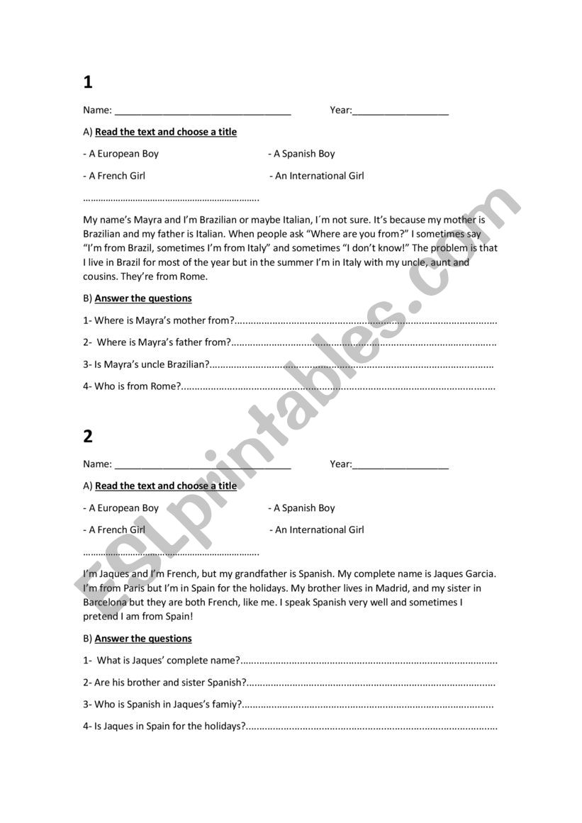 Reading Comprehension  worksheet