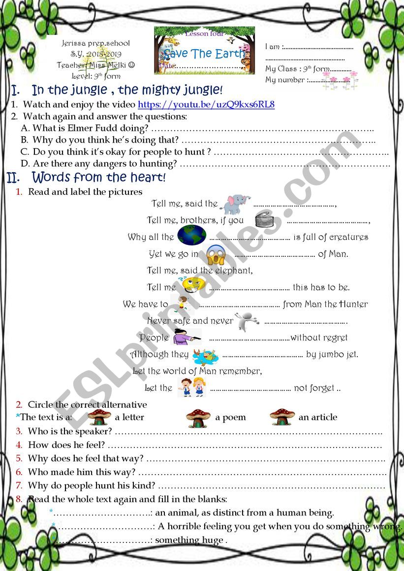 save the Earth worksheet