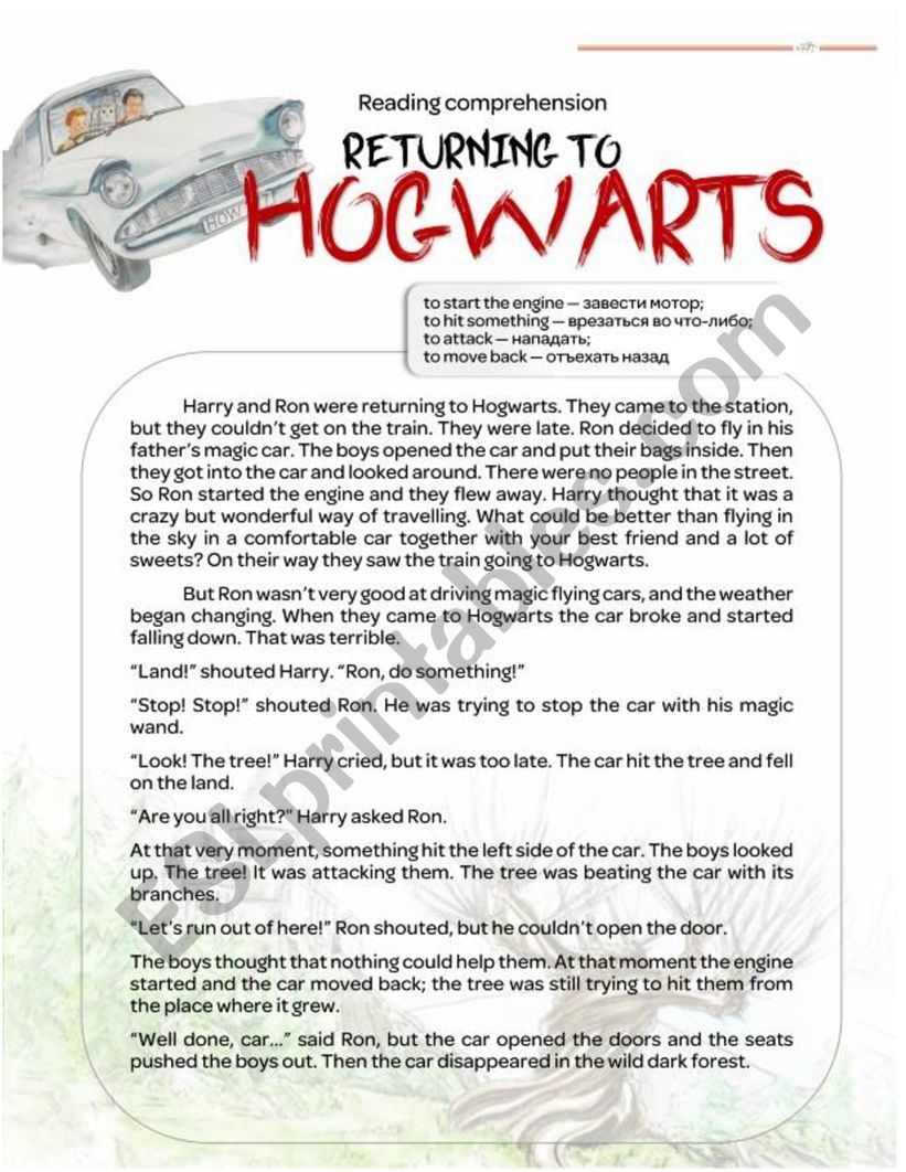 Returning to Hogwarts worksheet
